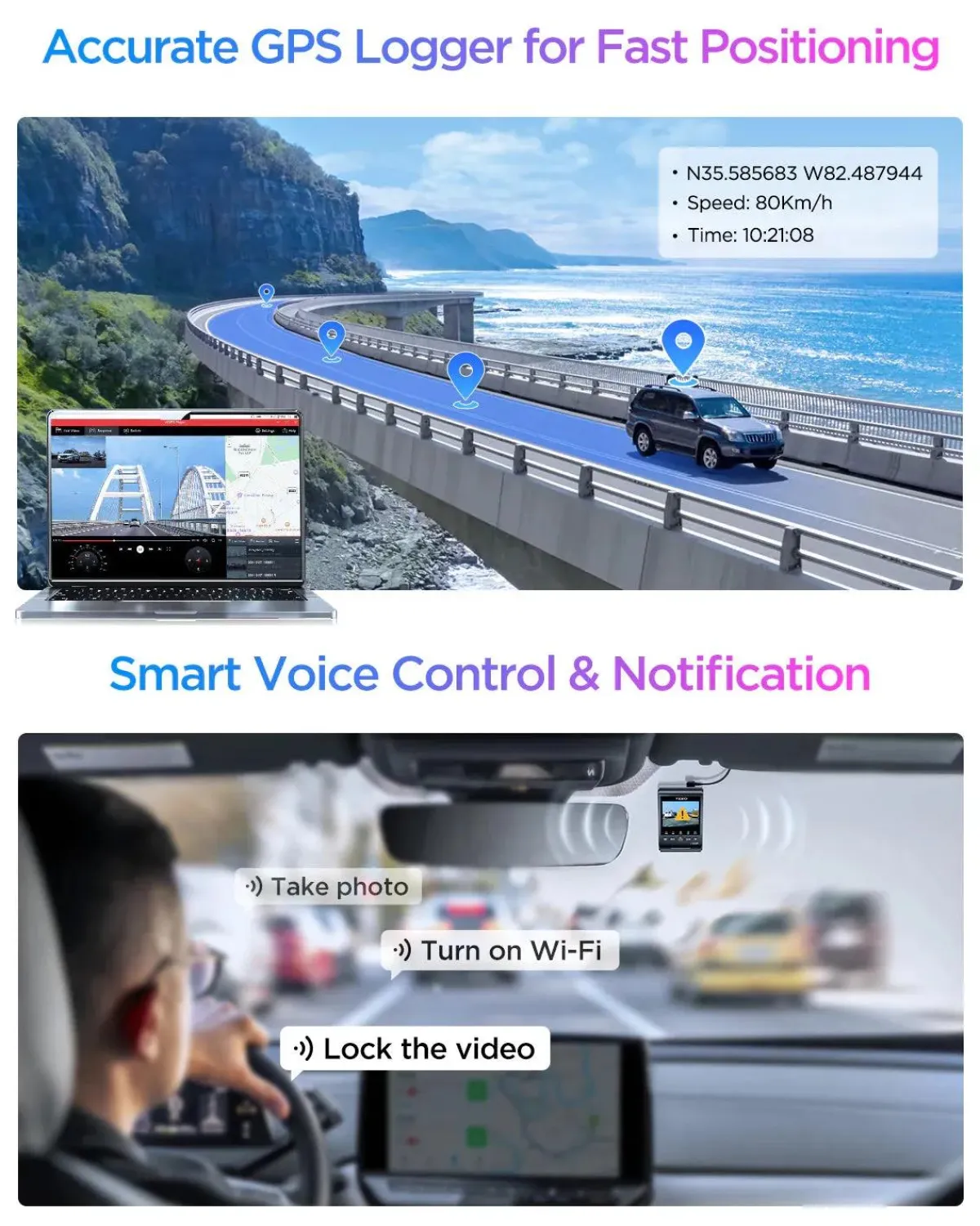 Discount A329S 2CH 4K Wifi GPS dashcam Dashcams