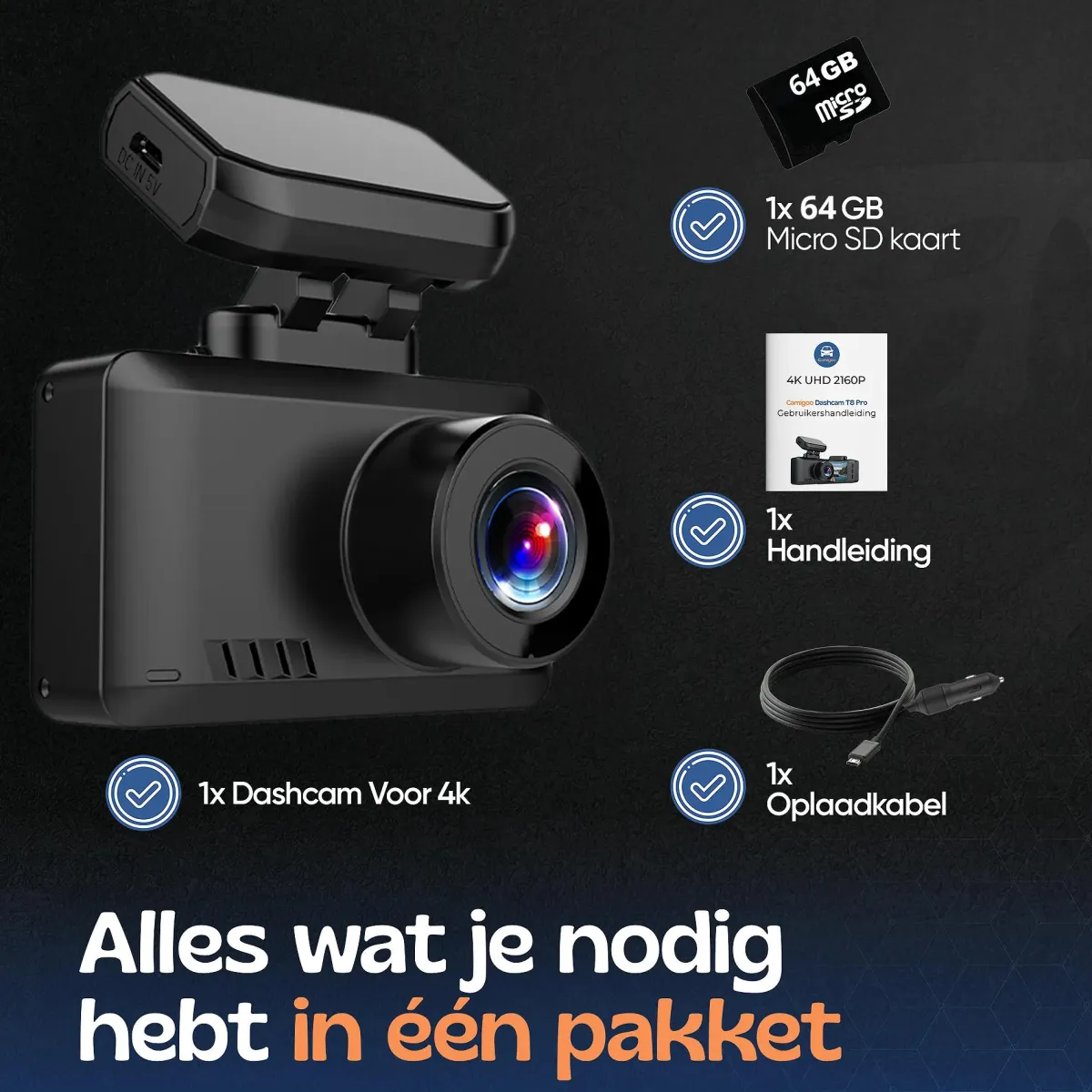 Best 1CH Dashcam - WiFi GPS 4K 64GB - T8 Pro Dashcam Dashcams