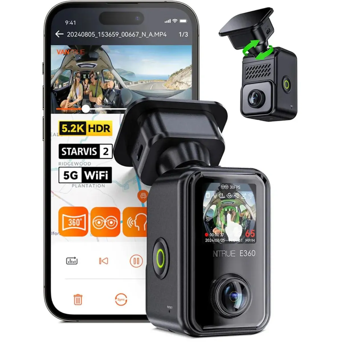 New E360 Cloud 5K 2CH Wifi GPS 360 dashcam Dashcams