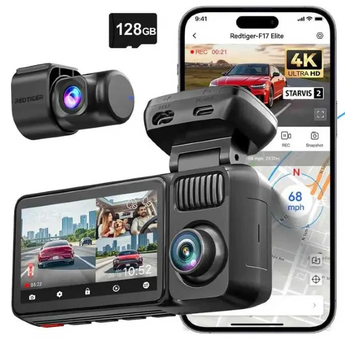 Clearance F17 Elite 3CH 4K Wifi GPS 128gb dashcam Dashcams