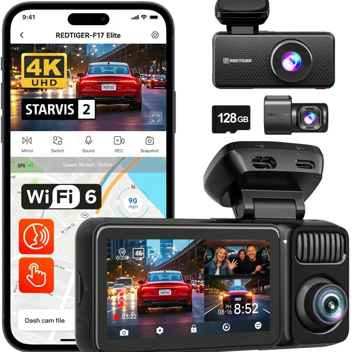 Clearance F17 Elite 3CH 4K Wifi GPS 128gb dashcam Dashcams