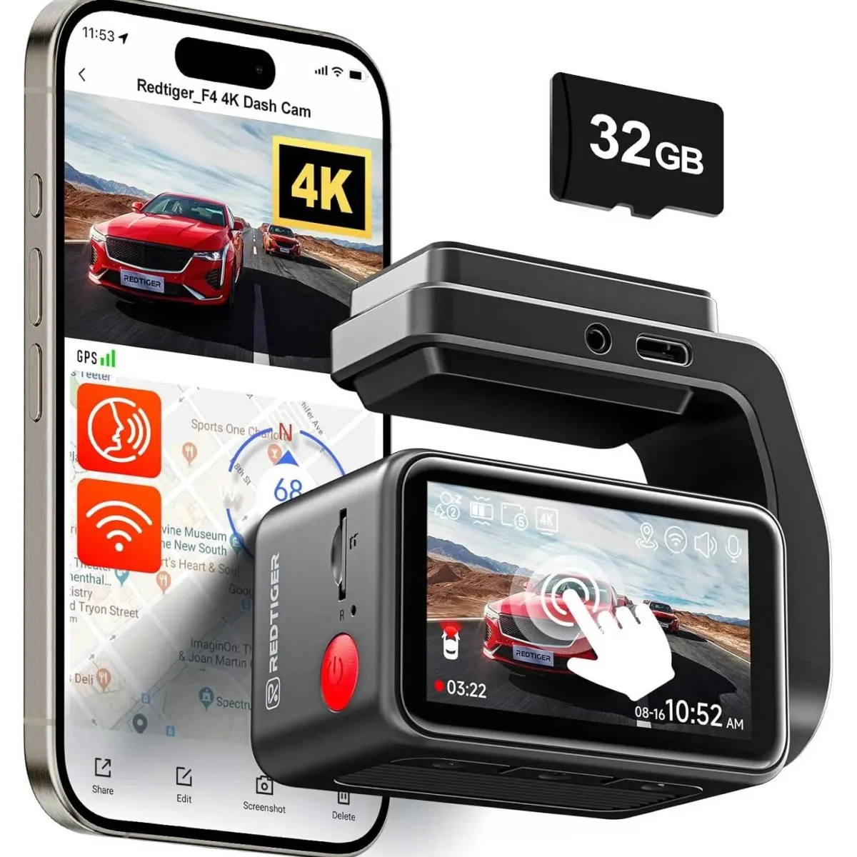 New F4 4K Touch Wifi GPS 32gb dashcam Dashcams
