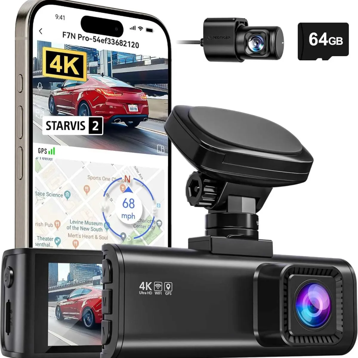 Online F7N Pro 4K Wifi GPS 2CH 64gb dashcam Dashcams