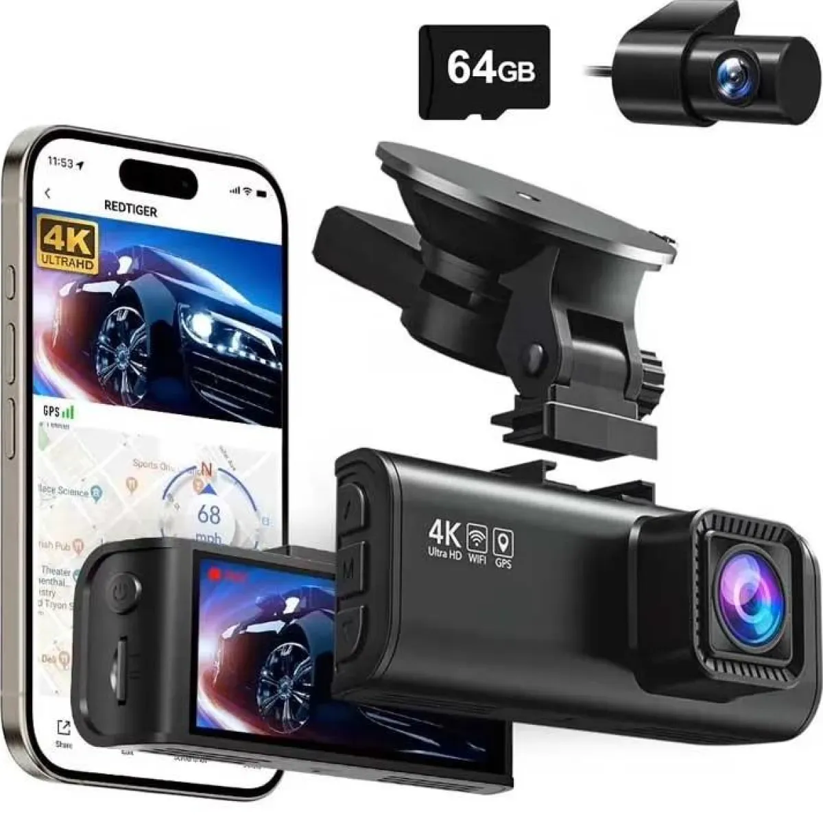 Hot F7NT Touch 4K Touch Wifi GPS 2CH 64gb dashcam Dashcams