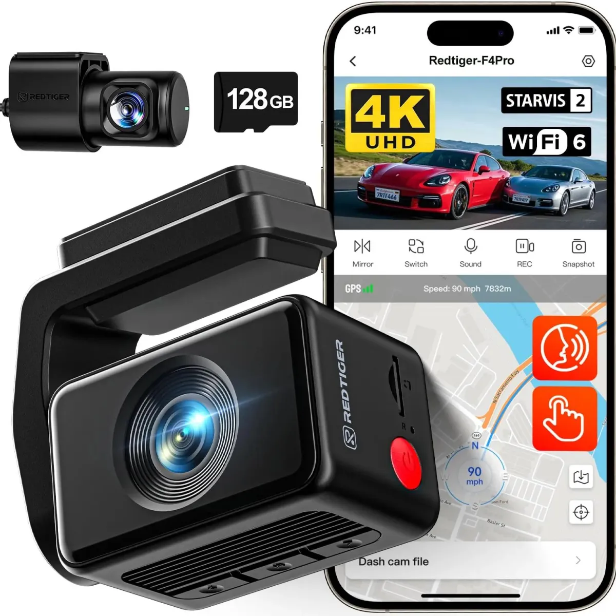 Clearance F4 Pro 2CH 4K Touch Wifi GPS 128gb dashcam Dashcams