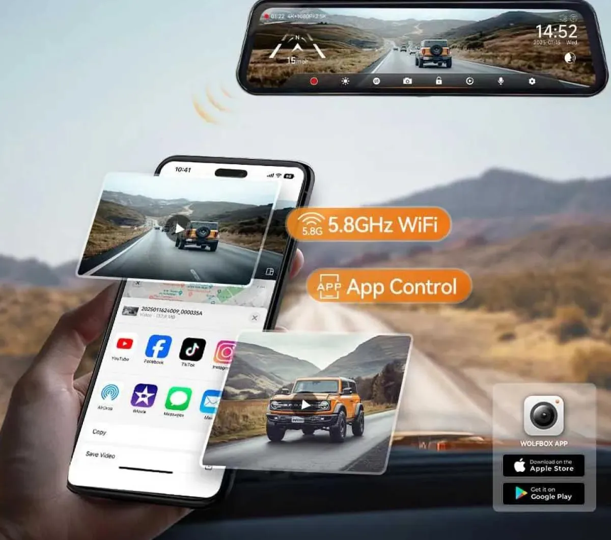 New G900 Tripro bumper 3CH 4K Wifi GPS 256gb Mirror Dashcams