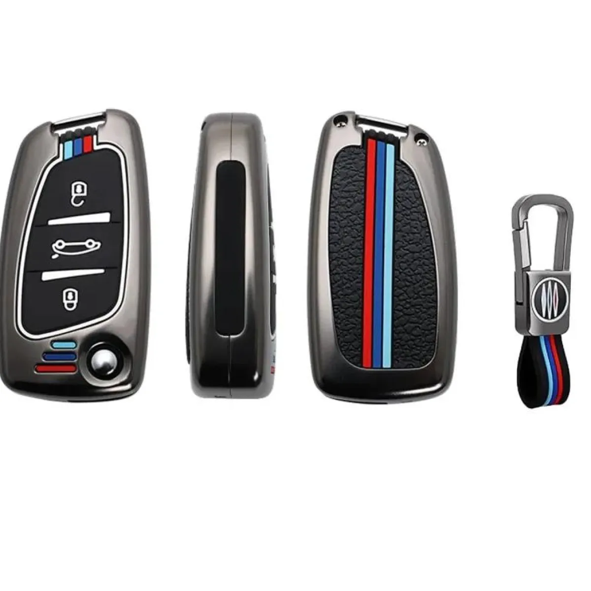 Online Metalen Sleutelhoesje voor Peugeot grijs C3 Autosleutelhoesjes