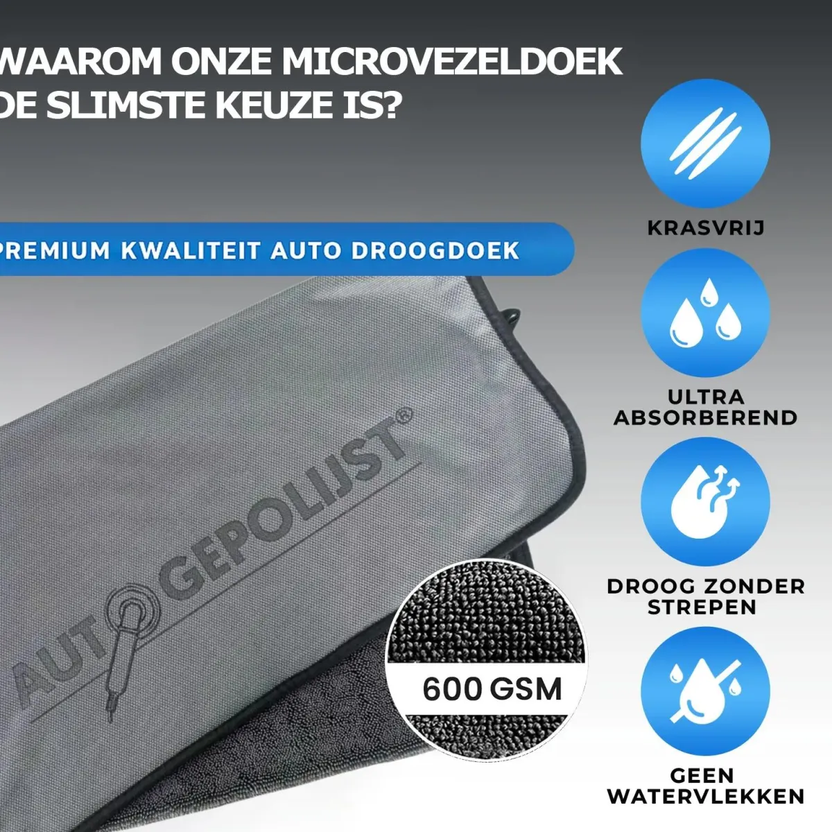 Outlet Microvezeldoek - Droogdoek - 600GSM - 50 x 80 cm Auto Poetsen|Auto Wassen