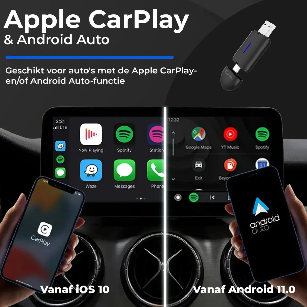 New Mini 2-in-1 CarPlay & Android Auto Dongle Draadloze Ontvangers