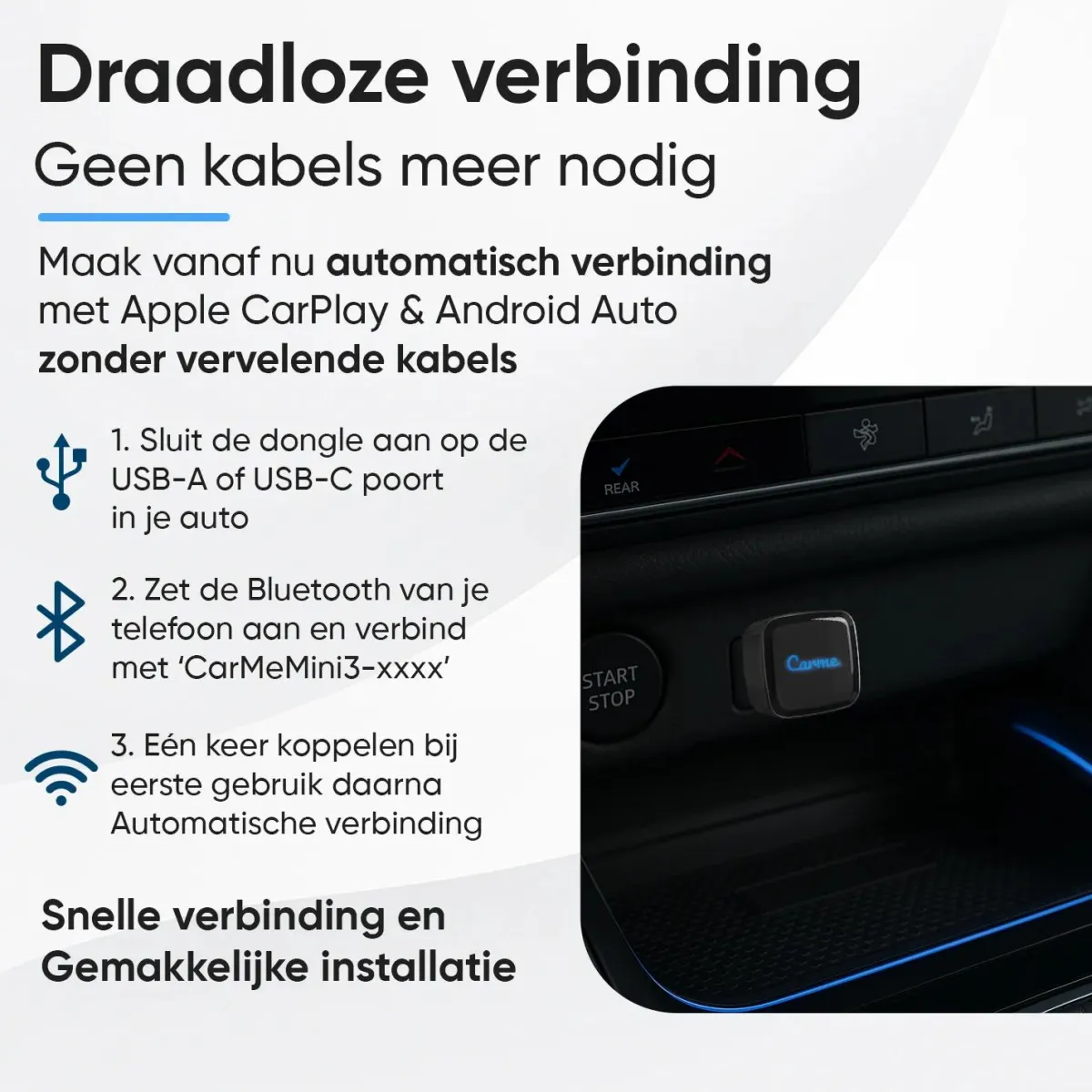 Online Mini 2-in-1 CarPlay & Android Auto Dongle V3 Draadloze Ontvangers