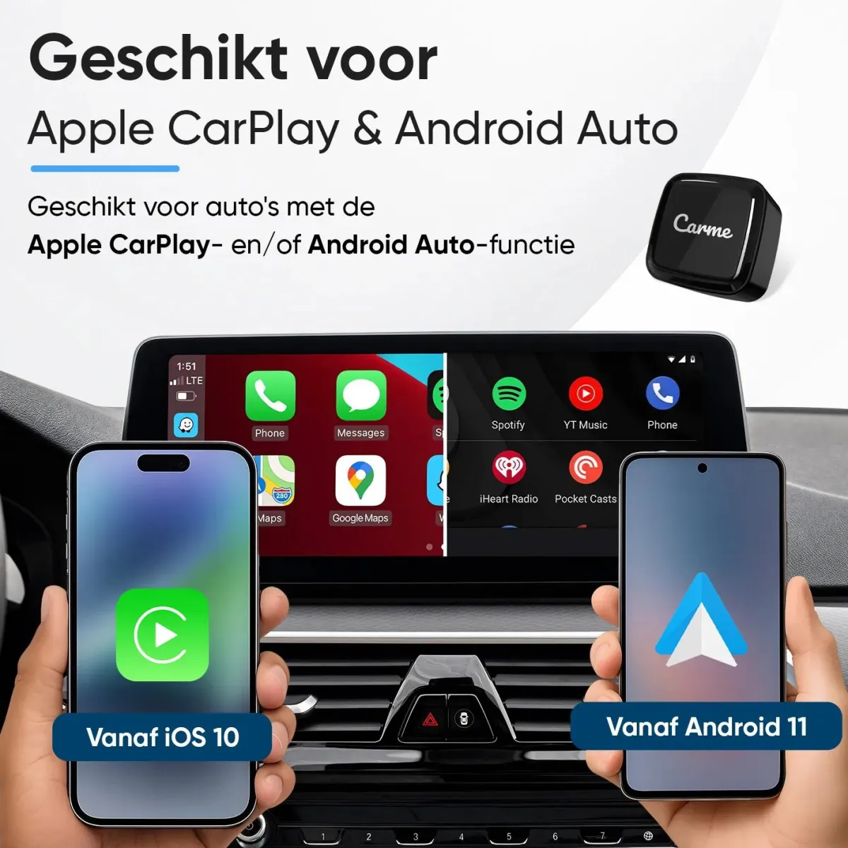 Online Mini 2-in-1 CarPlay & Android Auto Dongle V3 Draadloze Ontvangers