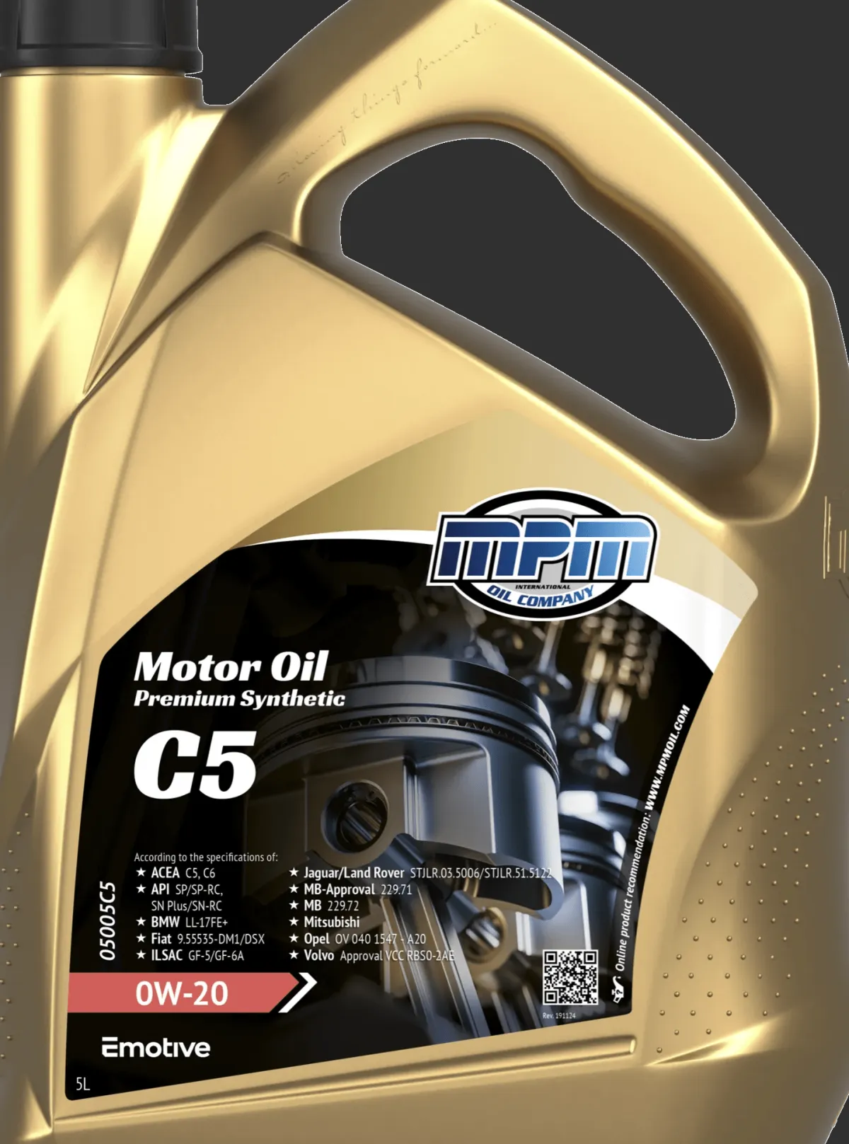 Outlet Motorolie 0w20 c5 premium synthetic | 5 liter Oliën & Vloeistoffen