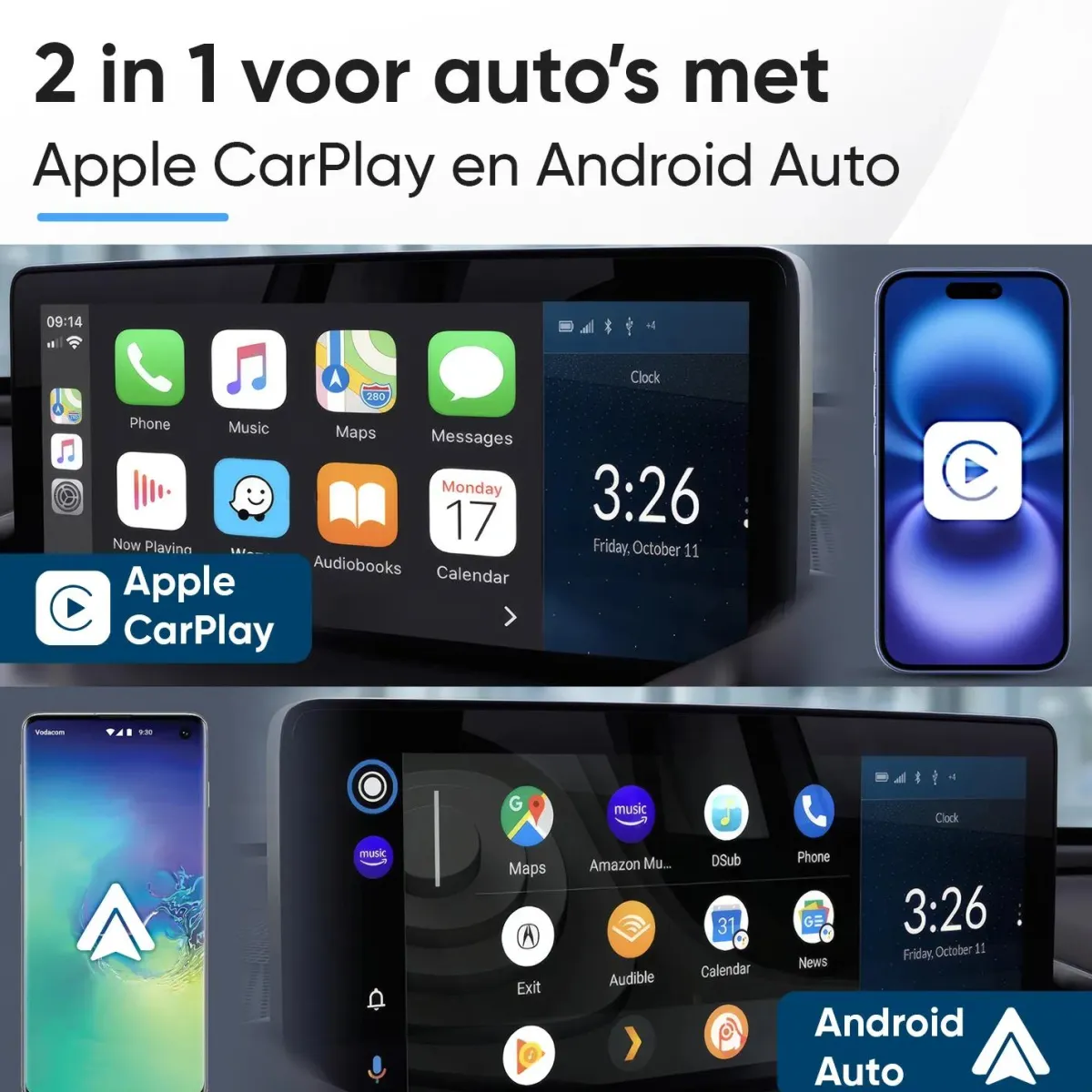 Outlet Premium 2-in-1 CarPlay & Android Auto Dongle Draadloze Ontvangers