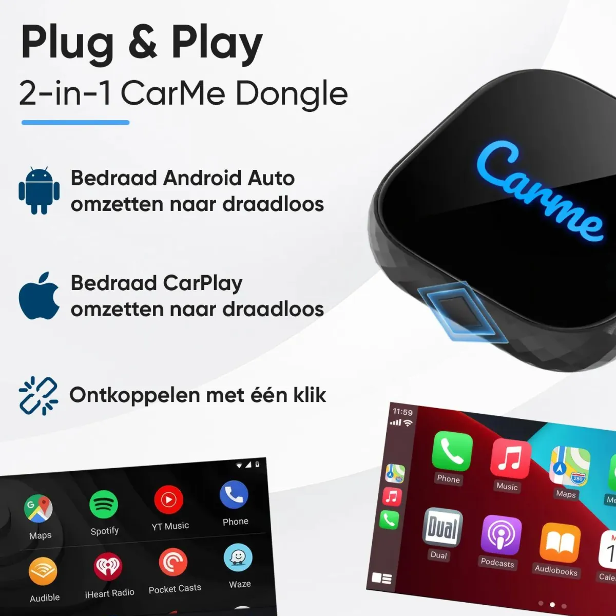 Outlet Premium 2-in-1 CarPlay & Android Auto Dongle Draadloze Ontvangers
