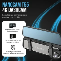 Clearance T55 4K 2CH Full Mirror Wifi GPS 32gb dashcam Dashcams