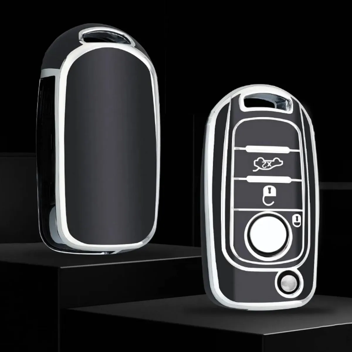 New TPU Sleutelhoesje voor Fiat / Abart zwart B3 Autosleutelhoesjes