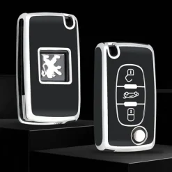 Clearance TPU Sleutelhoesje voor Peugeot zwart D3 Autosleutelhoesjes