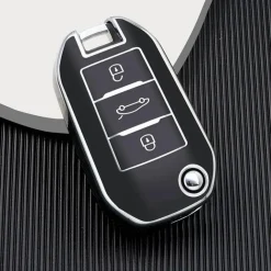 Online TPU Sleutelhoesje voor Peugeot zwart A3 Autosleutelhoesjes