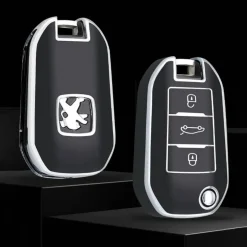 Online TPU Sleutelhoesje voor Peugeot zwart A3 Autosleutelhoesjes