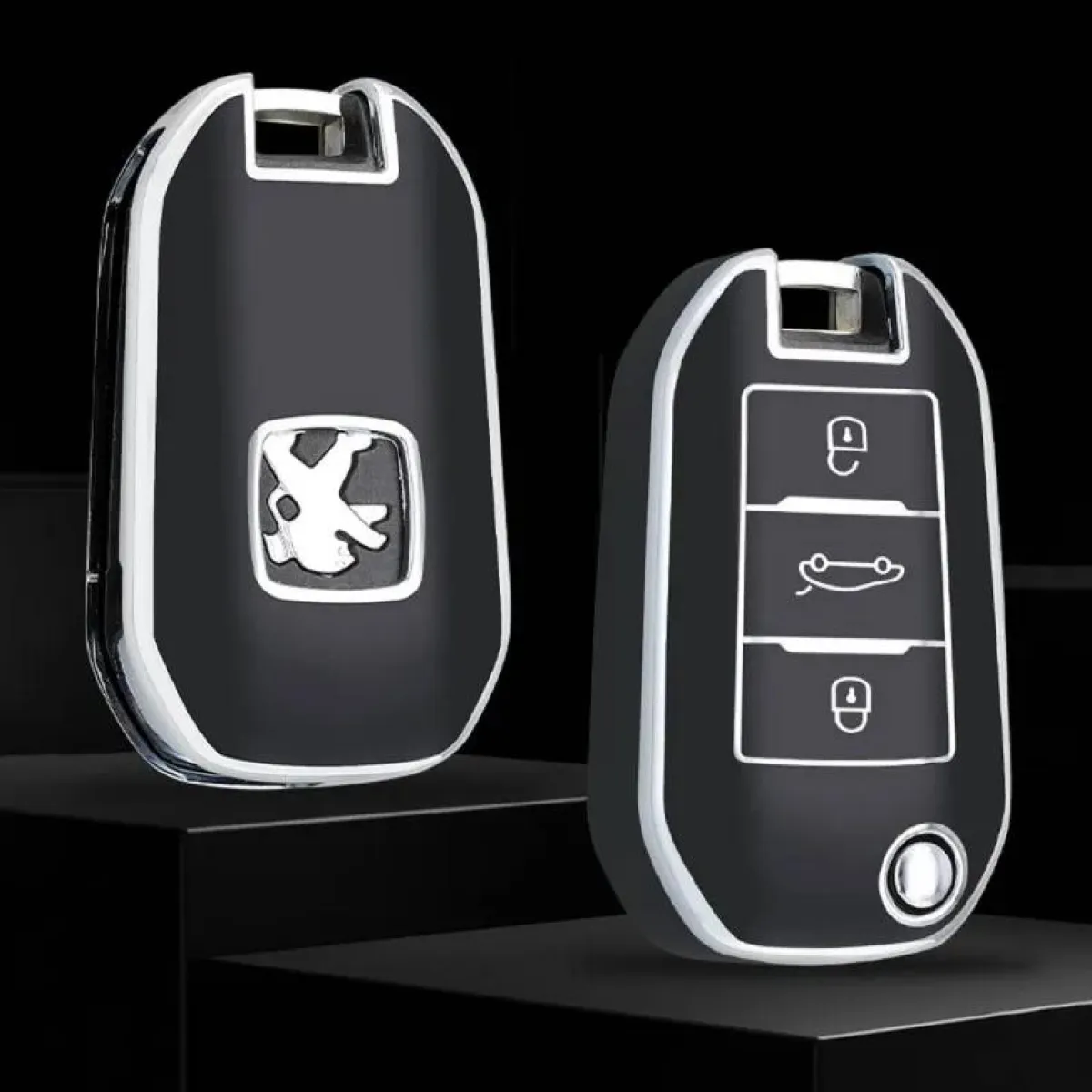 Online TPU Sleutelhoesje voor Peugeot zwart A3 Autosleutelhoesjes