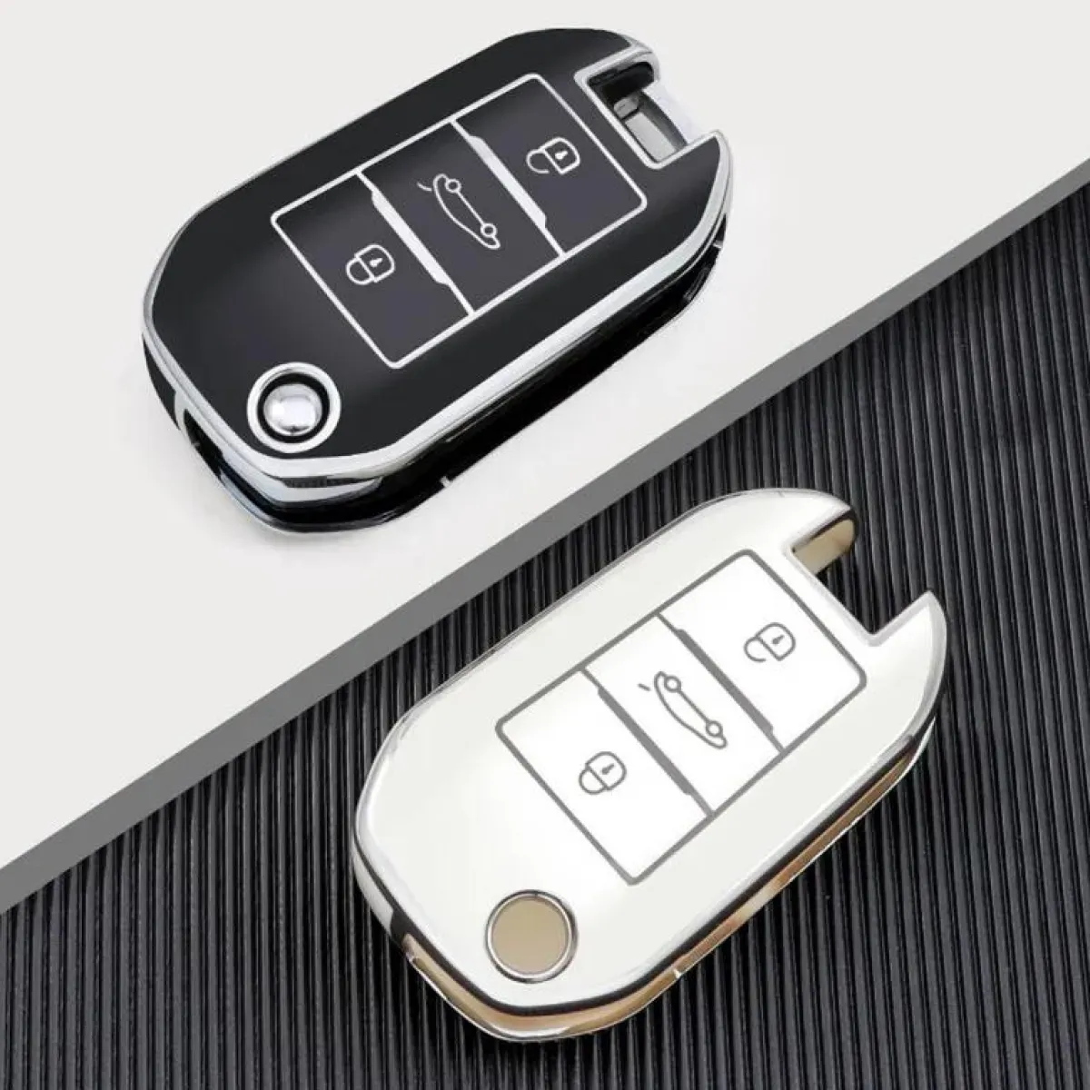 Online TPU Sleutelhoesje voor Peugeot zwart A3 Autosleutelhoesjes
