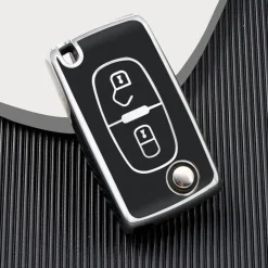 Discount TPU Sleutelhoesje voor Peugeot zwart D2 Autosleutelhoesjes
