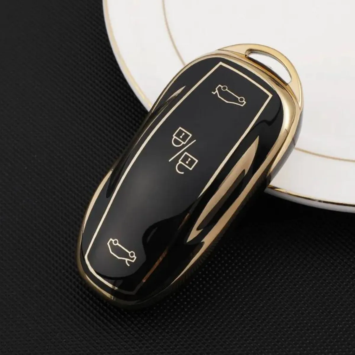 Online TPU Sleutelhoesje voor Tesla Model 3-Y-S goud Autosleutelhoesjes