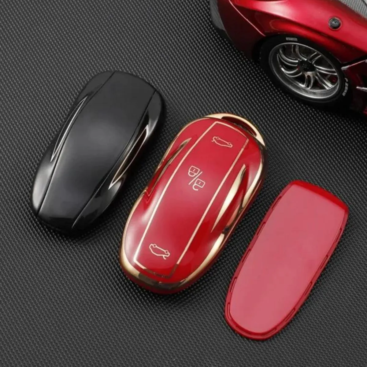 Online TPU Sleutelhoesje voor Tesla Model 3-Y-S goud Autosleutelhoesjes