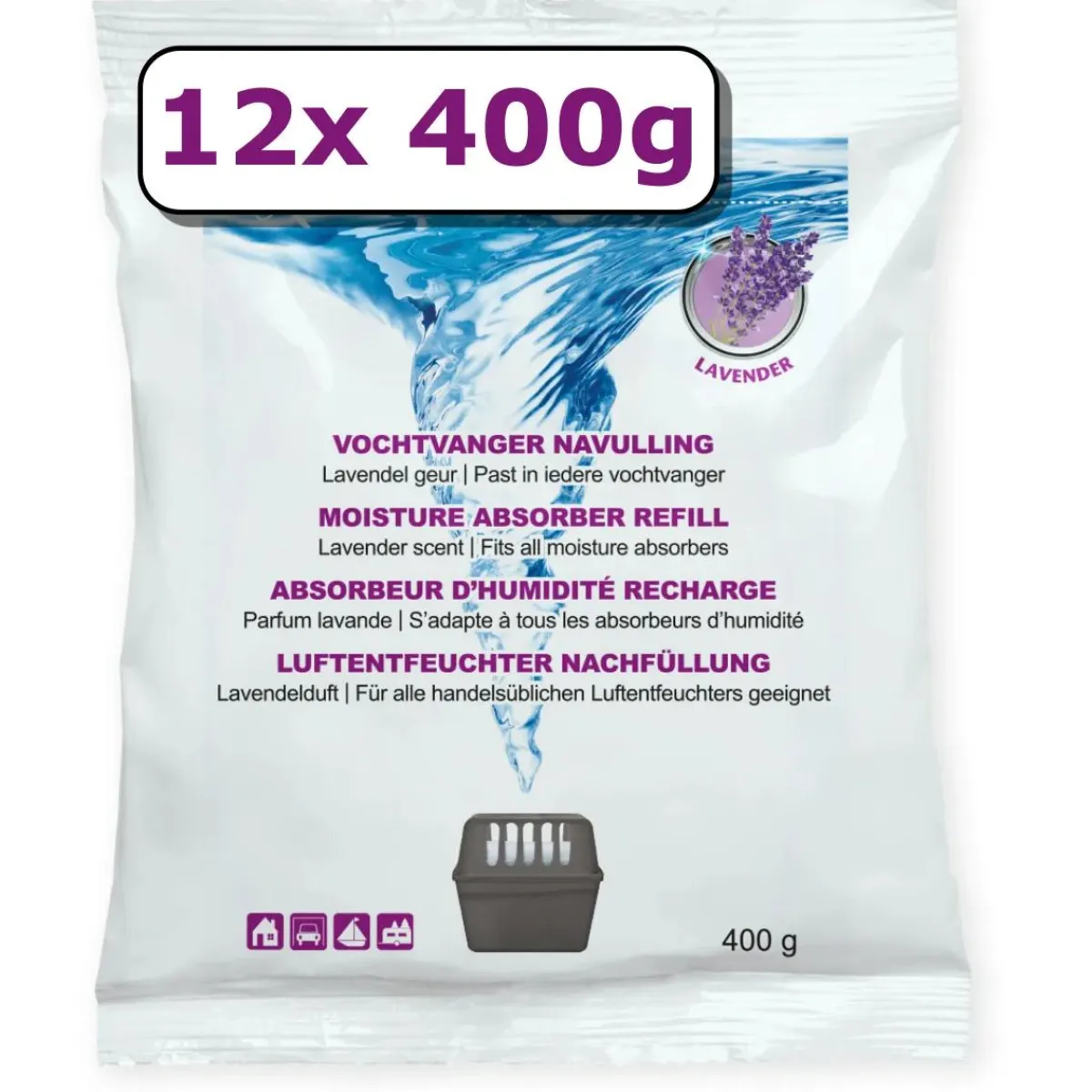 Best Vochtvanger navulling - 12x - 400 gram - lavendel Interieurverzorging
