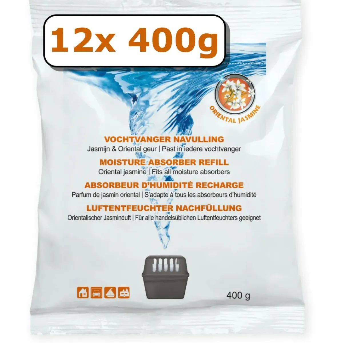 Online Vochtvanger navulling - 12x - 400 gram - jasmijn Interieurverzorging