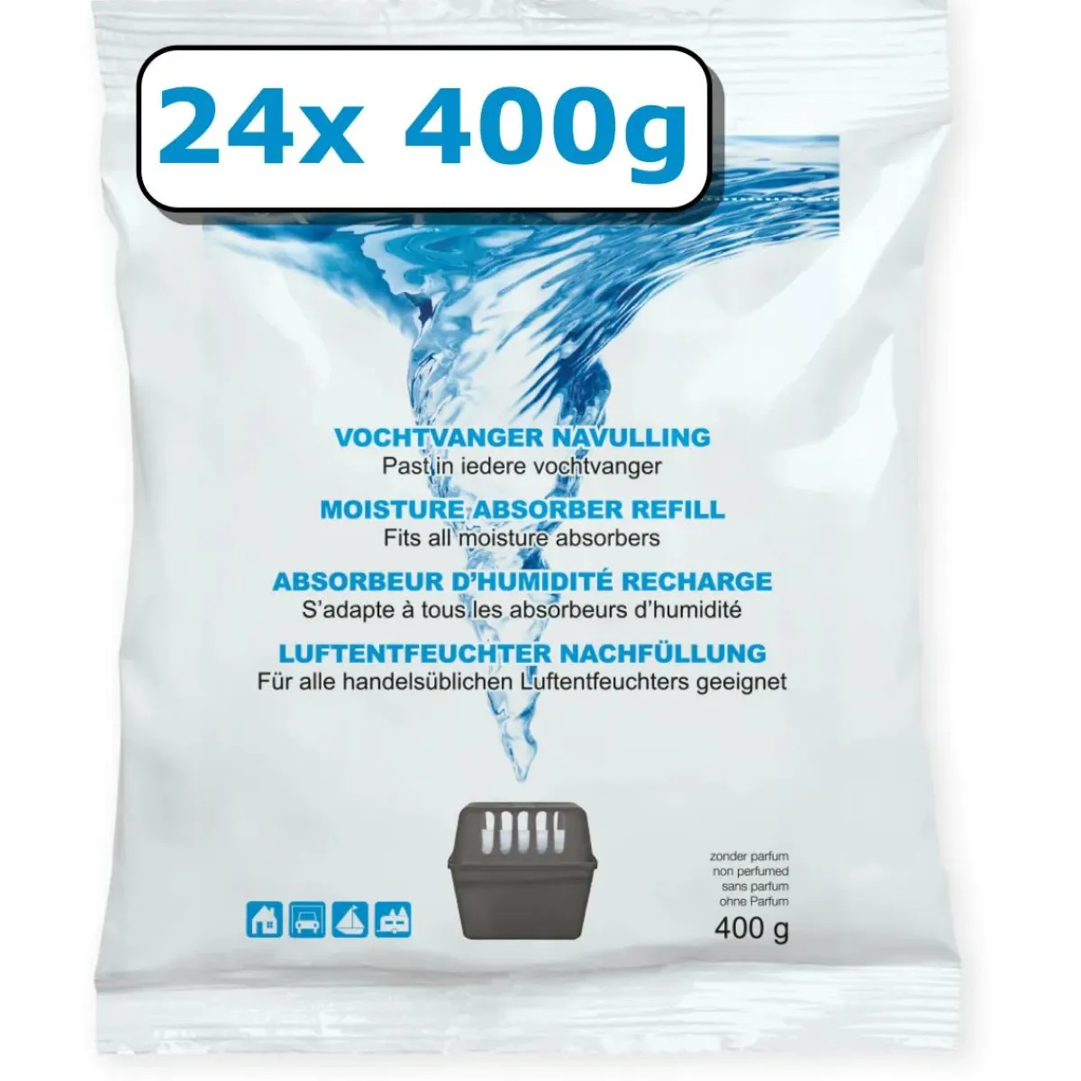 Best Vochtvanger navulling - 24x - 400 gram - neutraal Interieurverzorging