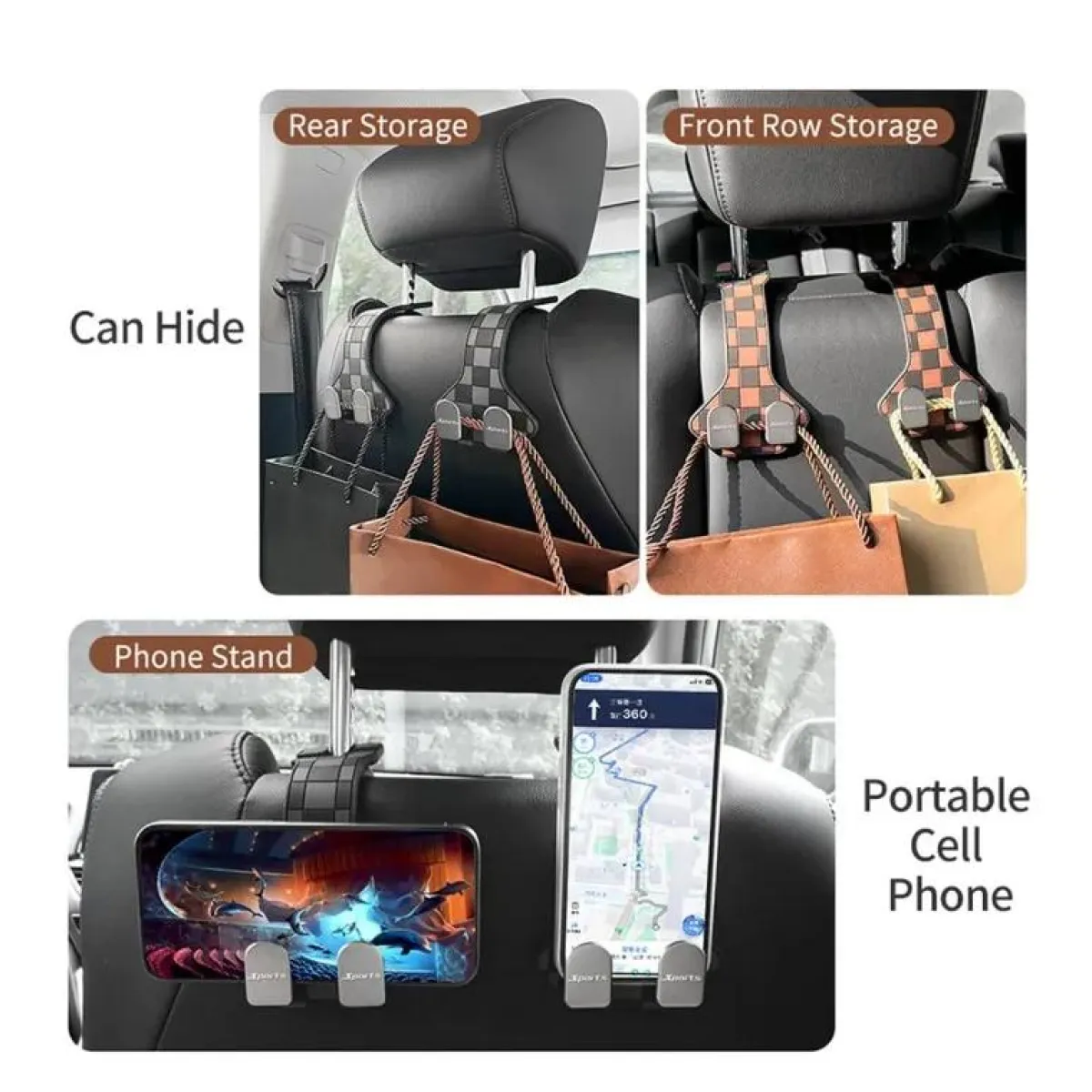 Best 2x Auto Hoofdsteun Haak Duo Organizers