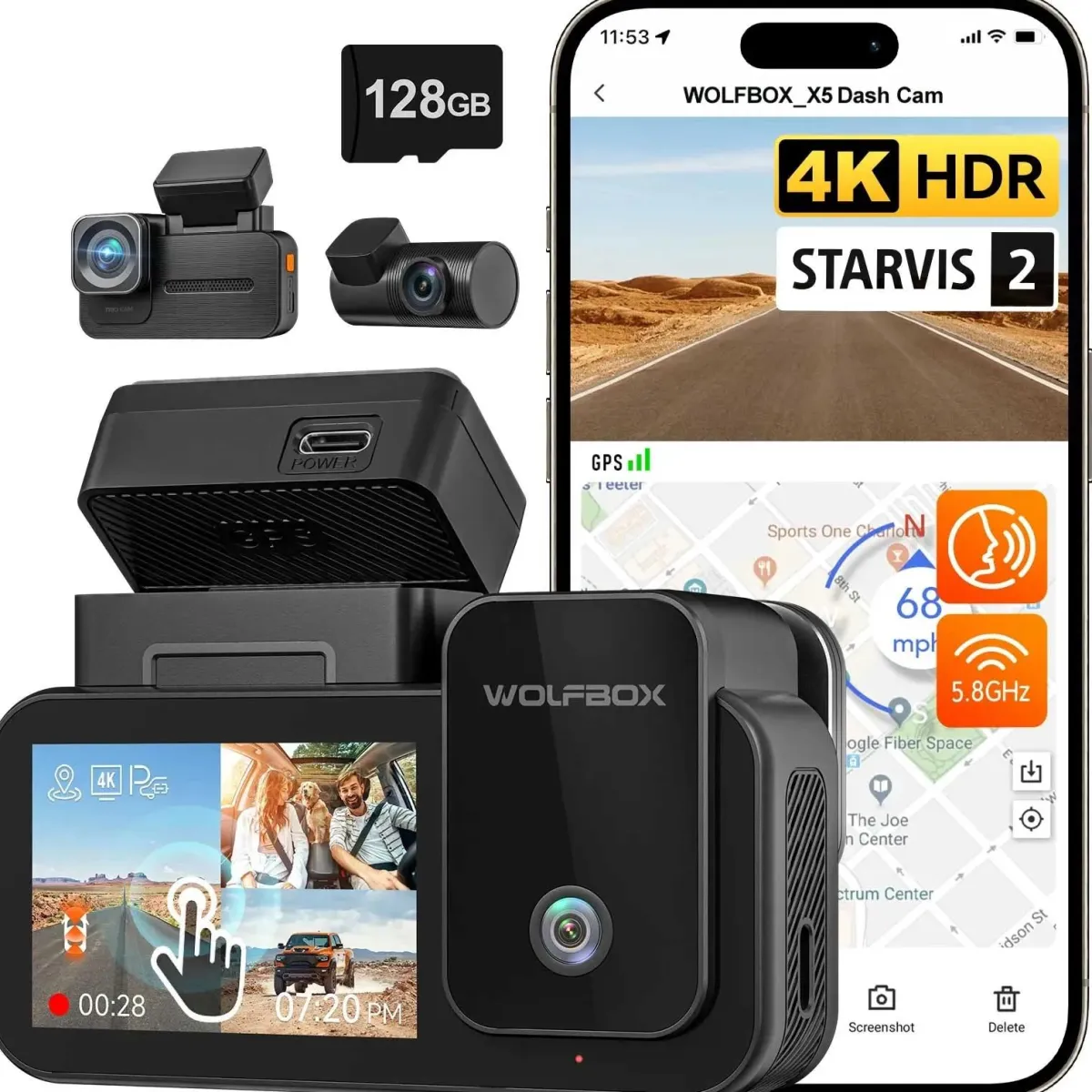New X5 Touch 3CH 4K Wifi GPS 128gb dashcam Dashcams