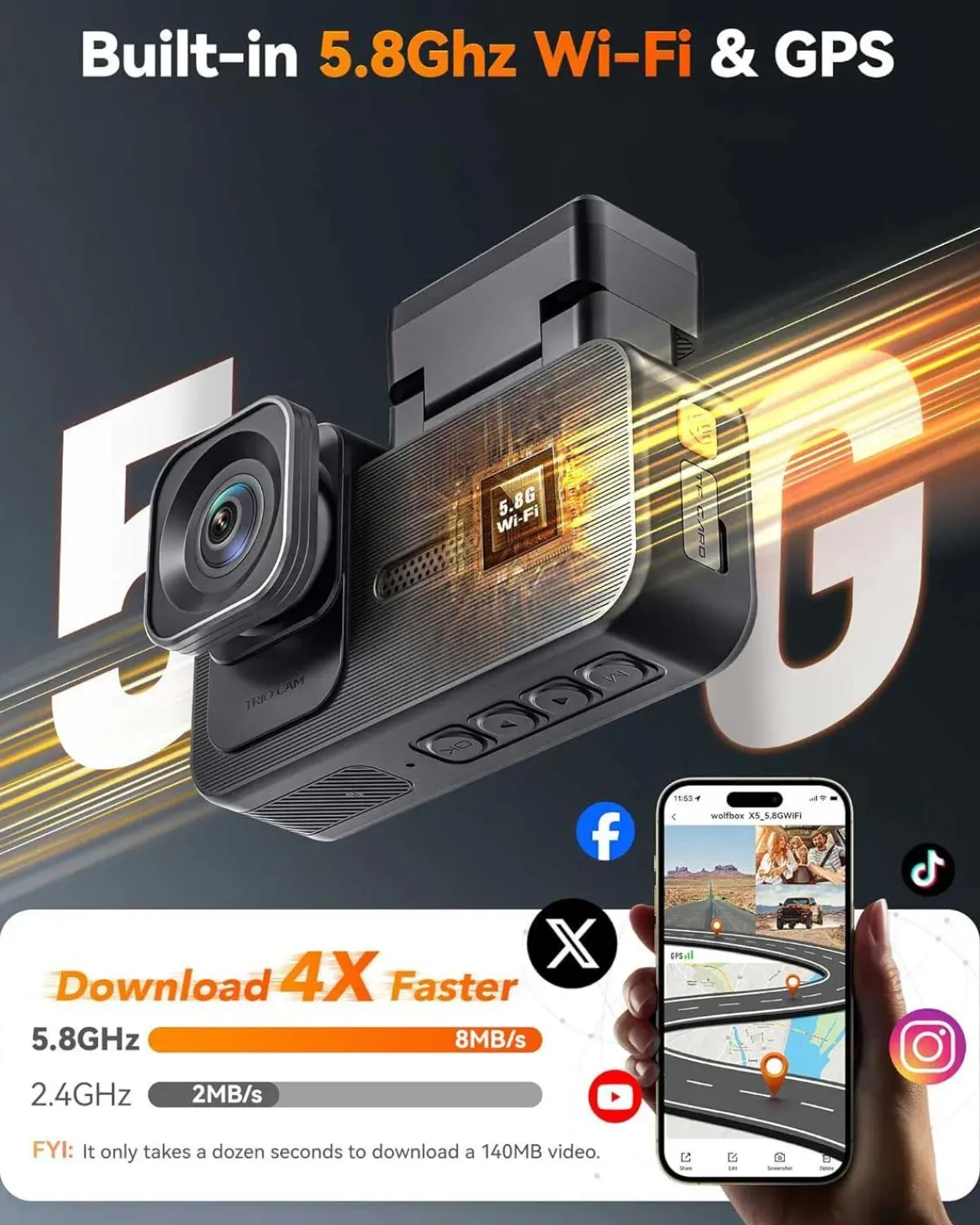 New X5 Touch 3CH 4K Wifi GPS 128gb dashcam Dashcams